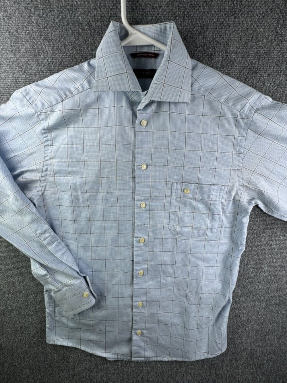 Eton Button Up Shirt Long Sleeve Men Wrinkle Free Cotton Blue Check Size 15 ** - Picture 2 of 16